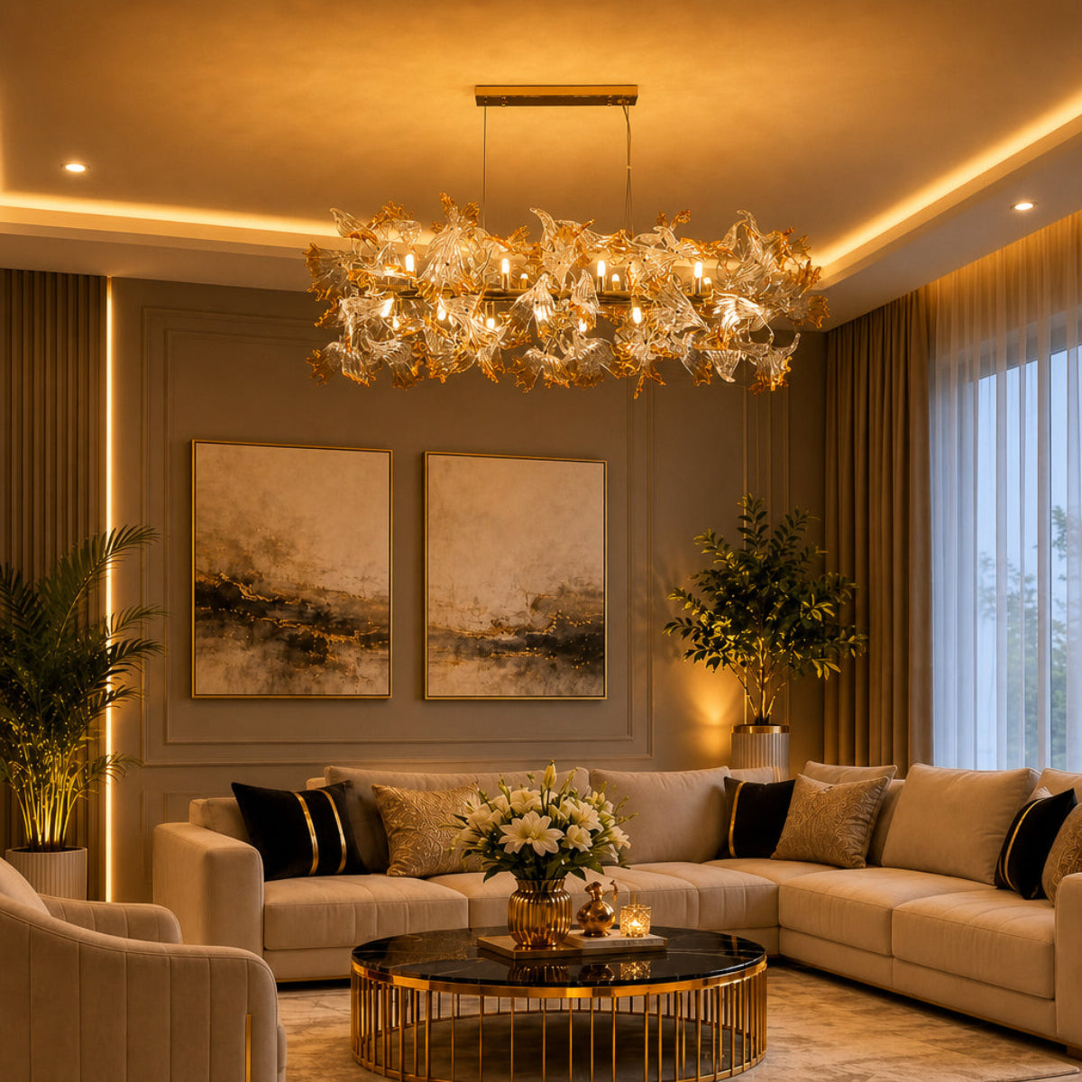 Buy Golden Rose Long LED Chandelier Living Room