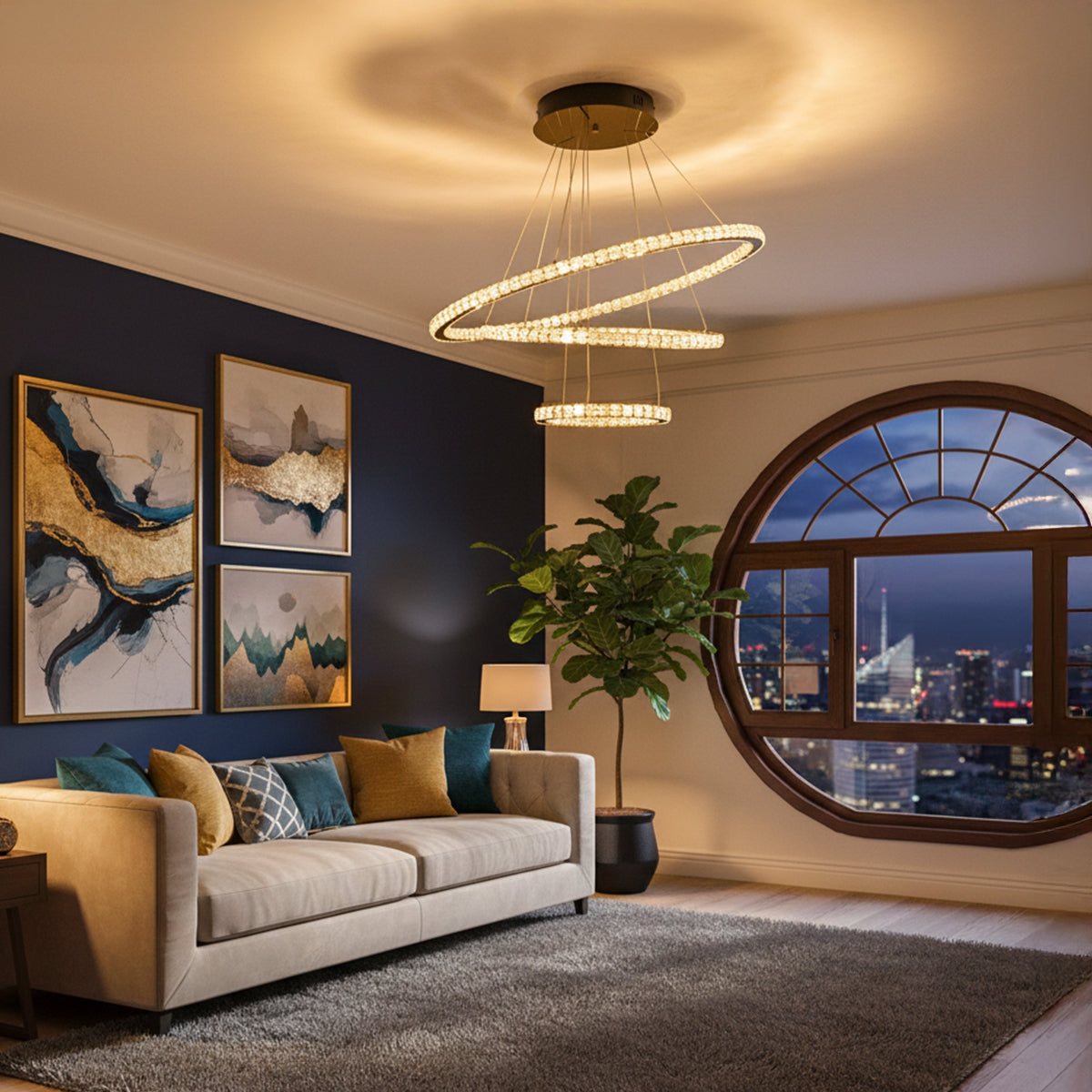 Baga Crystal Smart Dimmable Remote LED Chandelier Interior