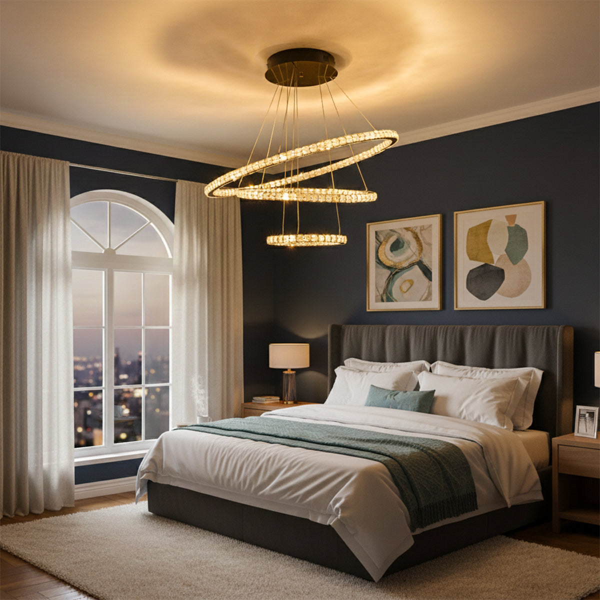 Baga Crystal Smart Dimmable Remote LED Chandelier bed room