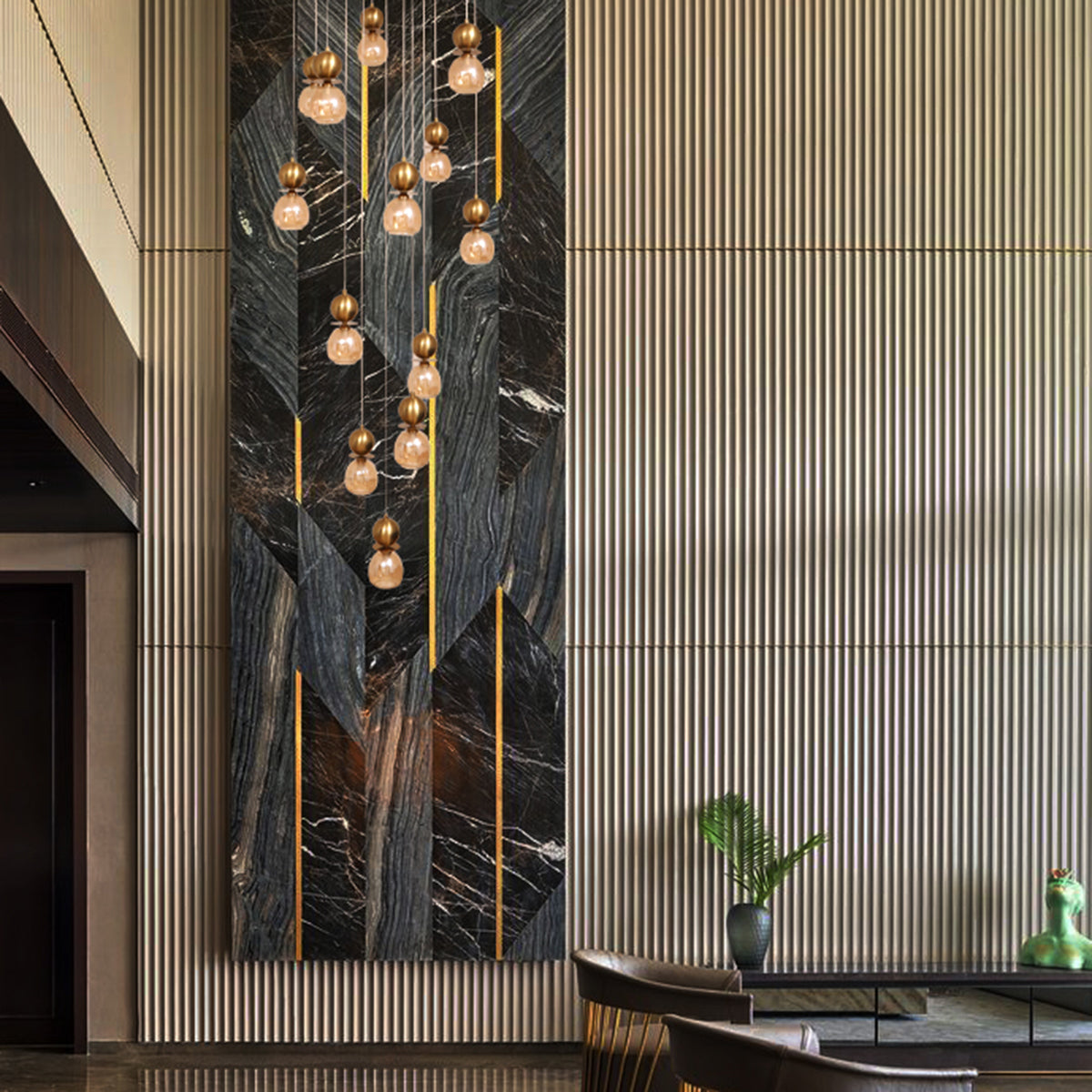 Beautiful Day Brass Double Height LED Chandelier