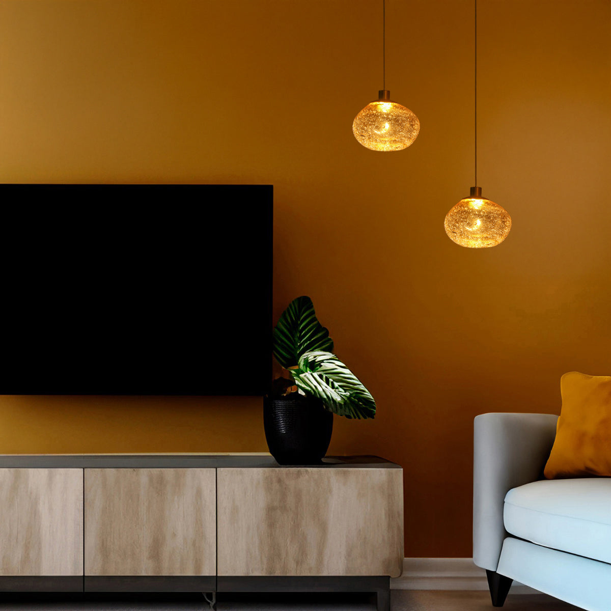 Buy Blown Glass Amber LED Pendant Light Breakfast Counters