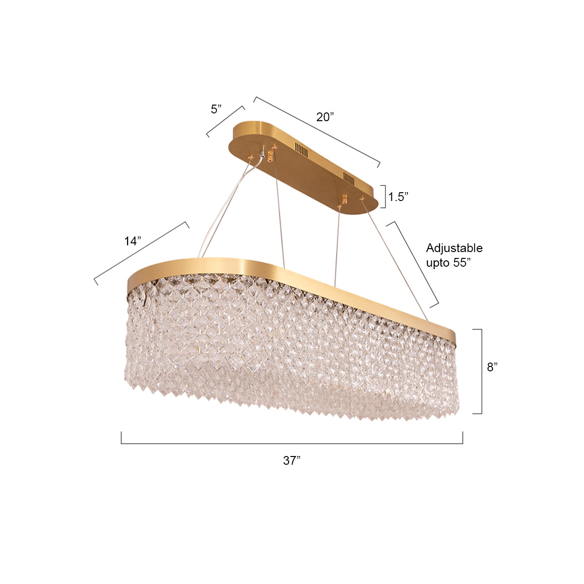 Buy Crystal Lake Long Dimmable Remote LED Chandelier size