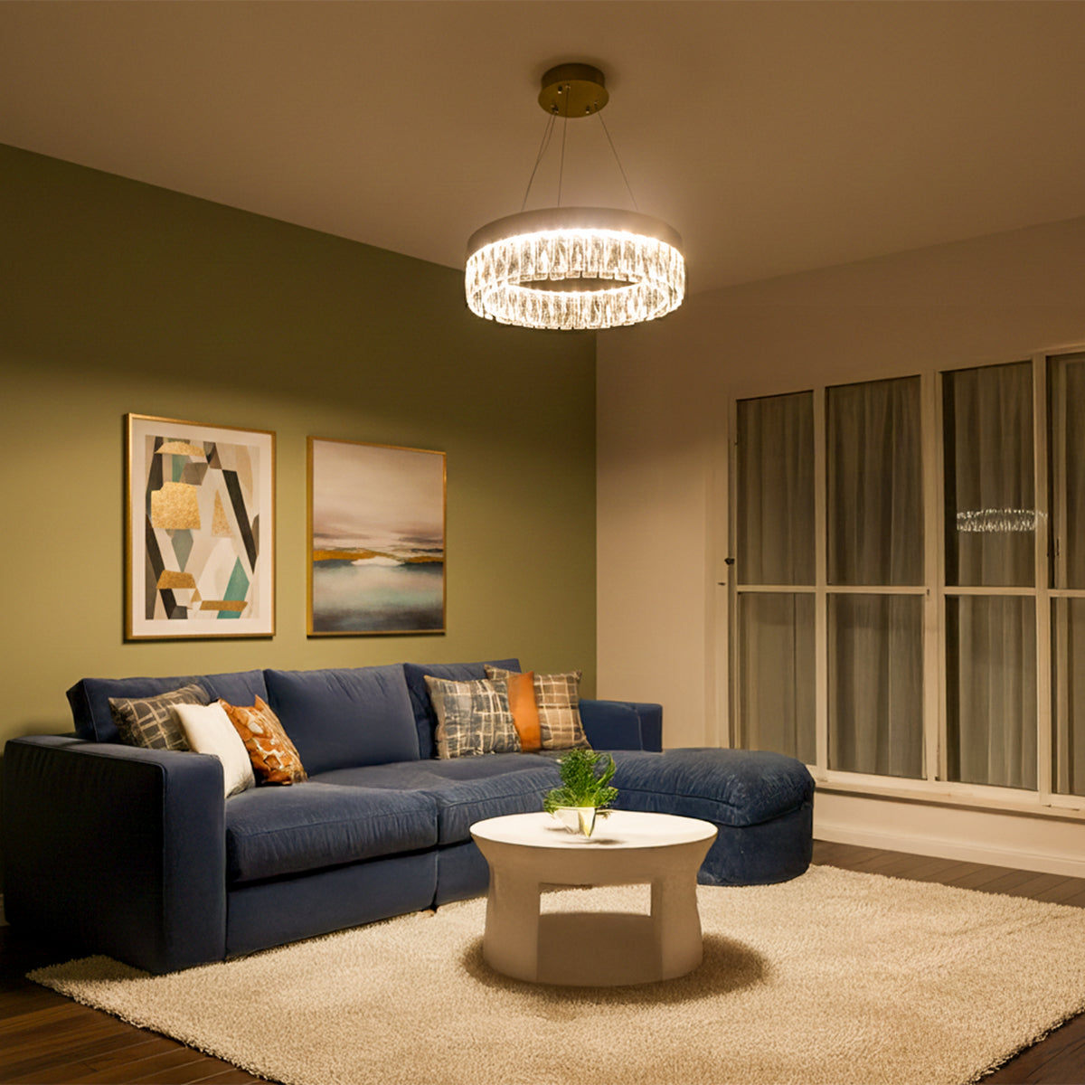 Buy Crystal Ring 500mm Dimmable Remote LED Chandelier livingroom