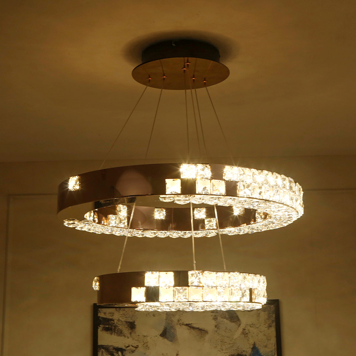 Diamond Beauty Smart Dimmable Remote LED Chandelier Light Living
