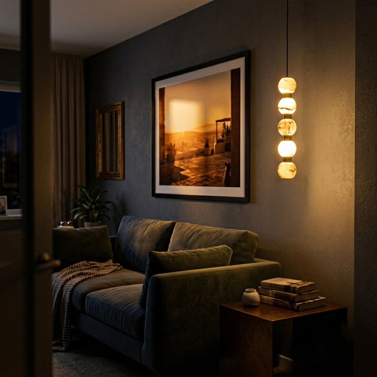 Buy Easy on eyes long marble LED Pendant light bedroom
