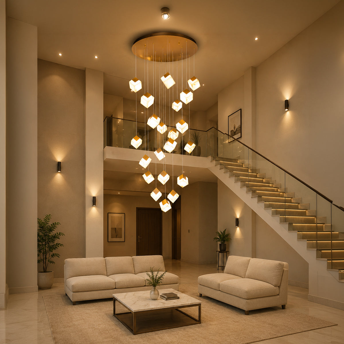 Buy Europa Marble LED Double Height Chandelier bangalore