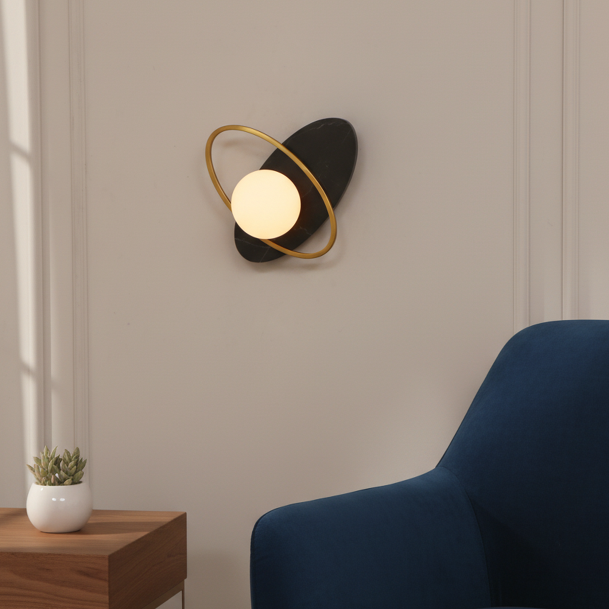 Buy Fun Loving Black Marble LED Wall Light Bangalore
