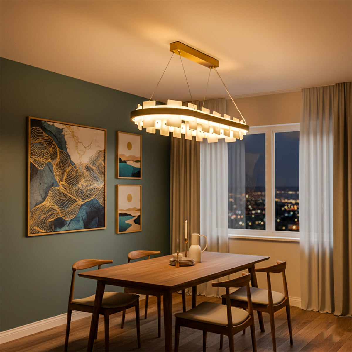 Buy Marble Bloom Long LED Chandelier diningroom