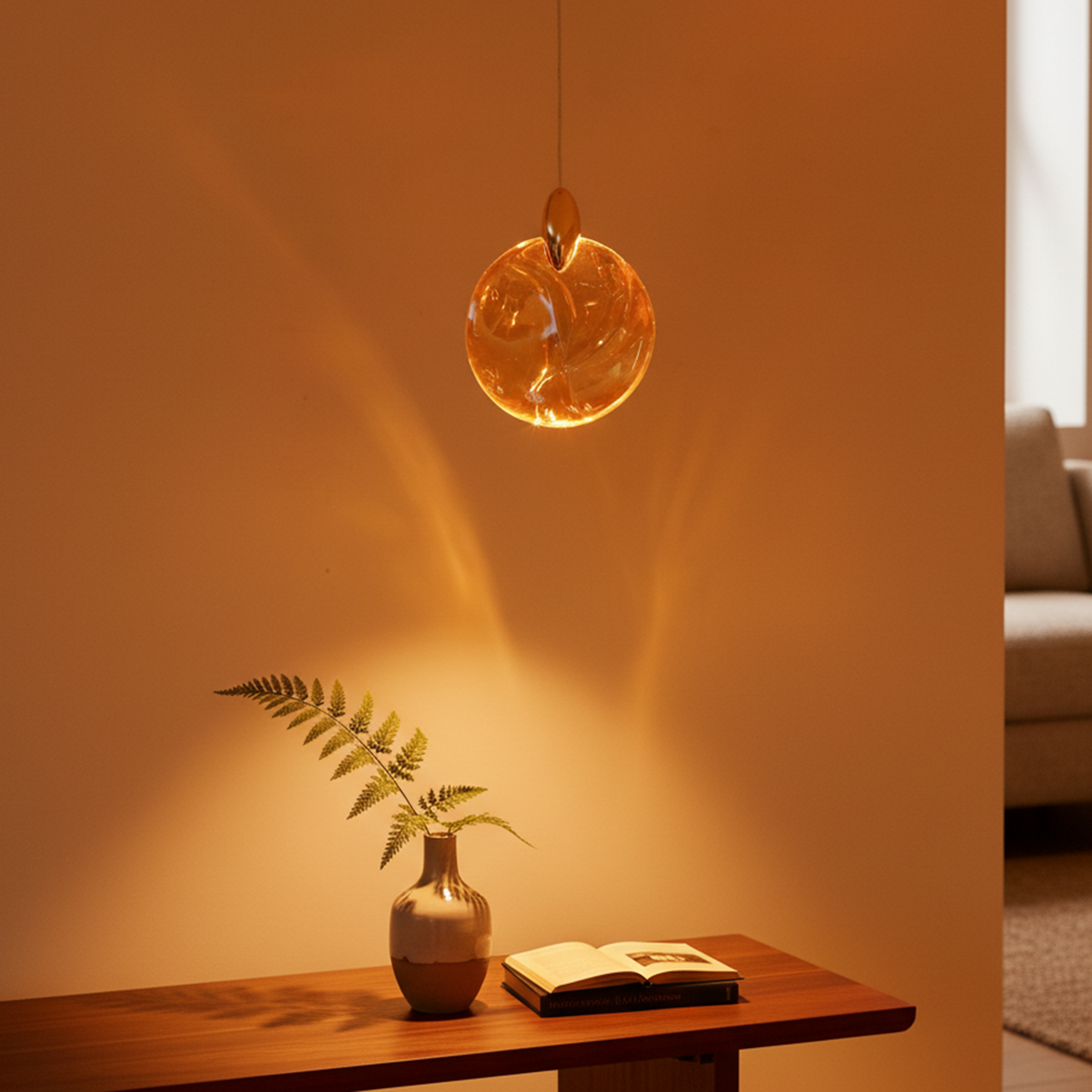 Buy Thoughtful Amber Glass LED Pendant Light Bangalore