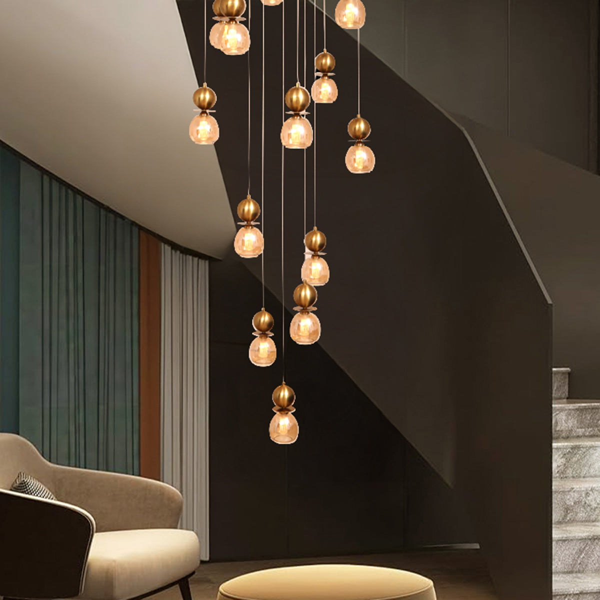 Beautiful Day Brass Double Height LED Chandelier