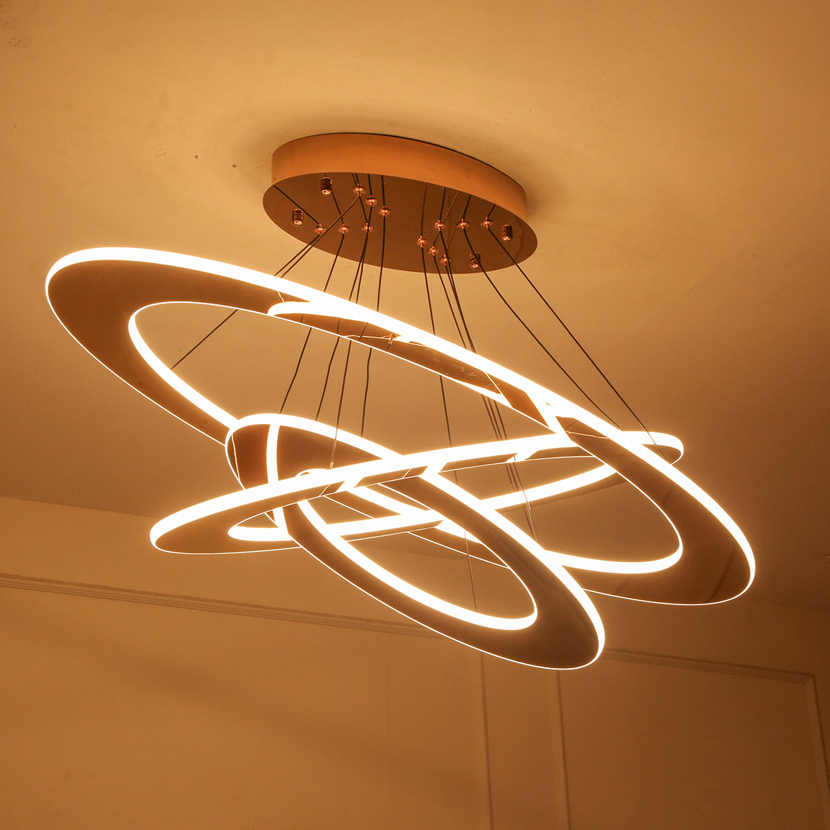 Shop Oval Story Large Smart ( Dimmable &amp; Remote) LED Chandelier Interior Lights