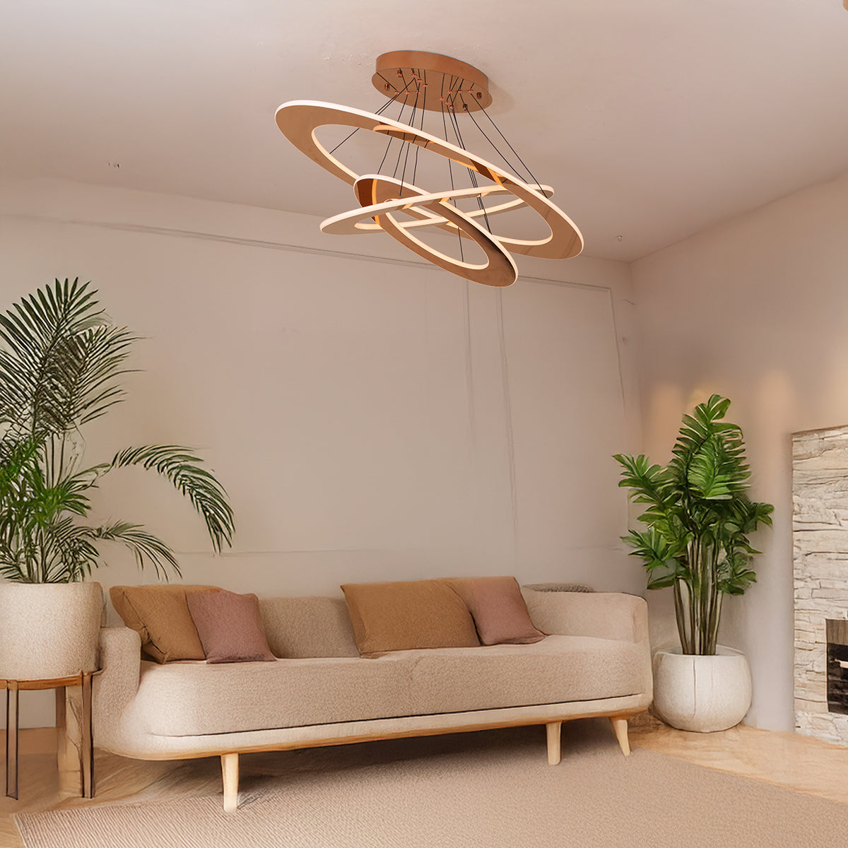 Shop Oval Story Large Smart ( Dimmable &amp; Remote) LED Chandelier Living Room