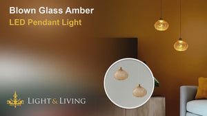 Blown Glass Amber LED Pendant Light Video