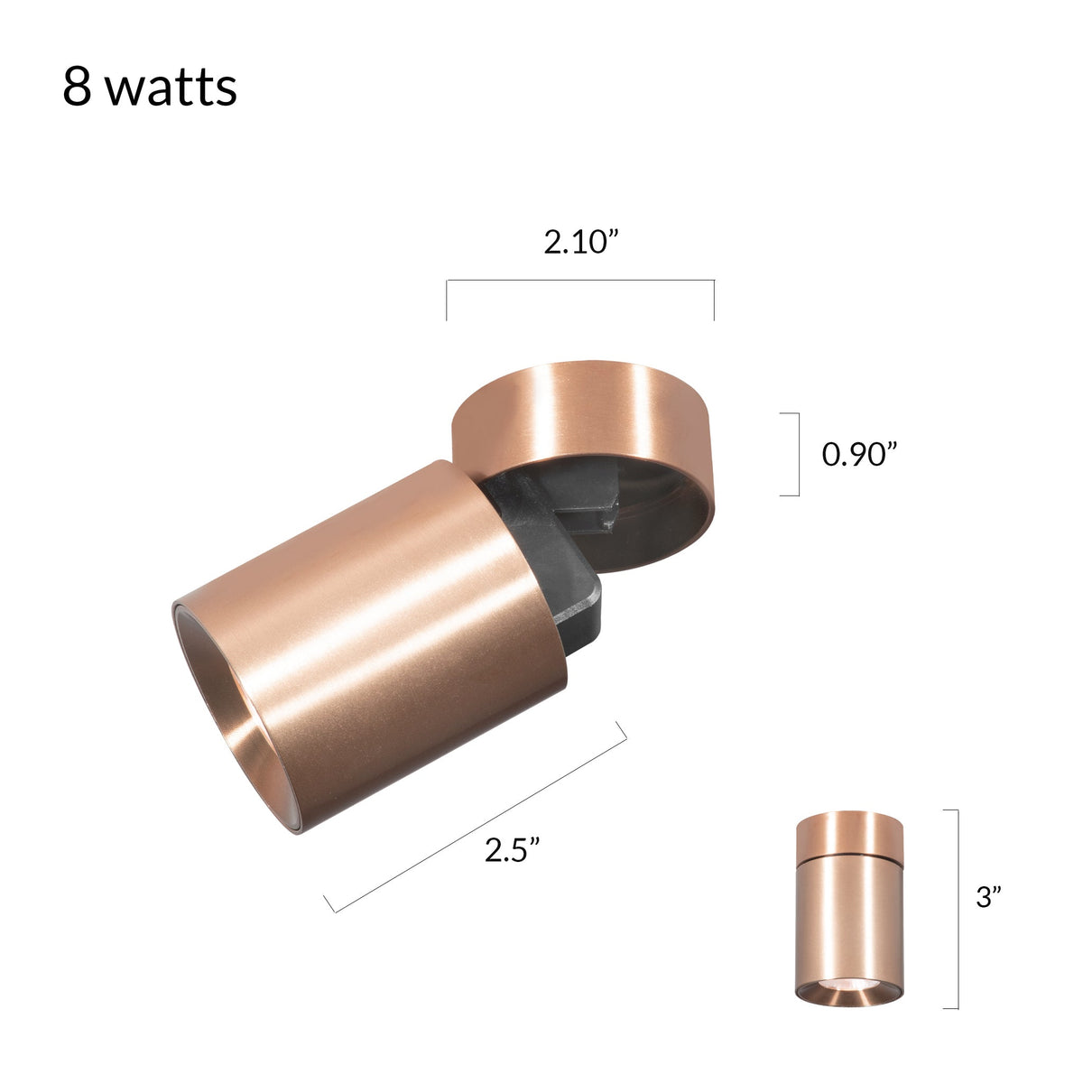 Veyron Copper Adjustable LED Spot Light 8w size